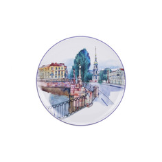 Тарелка декоративная ИФЗ Санкт-Петербург.Пикалов мост Эллипс 19,5 см, фарфор твердый Императорский Фарфоровый Завод
