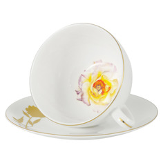 Чашка чайная с блюдцем Anna Lafarg Emily Kamelia 250 мл, фарфор костяной, п/к