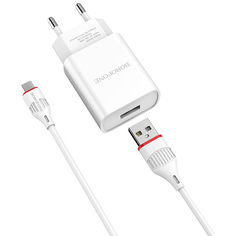 Сетевое зарядное устройство Borofone BA20A Sharp, 1xUSB, 2,1 A, white