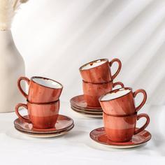 Сервиз кофейный «Терракот», 12 предметов: 6 чашек 100 мл, 6 блюдец d=11,5 см, оранжевый No Brand