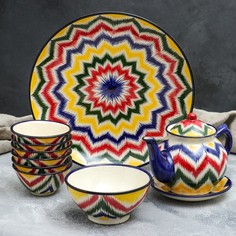 Набор чайный 10 предметов №1 (чайник 1 л, пиалы 0,5/0,3 л) микс No Brand