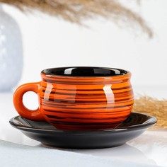 Чашка с блюдцем, 0,25л, тигровая No Brand