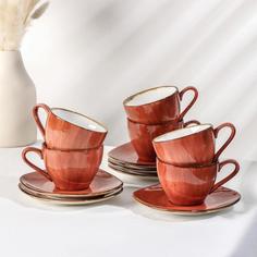 Сервиз чайный «Терракот», 12 предметов: 6 чашек 200 мл, 6 блюдец 15×14 см, цвет оранжевый No Brand