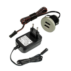 Врезное USB зарядное устройство GLS G18925 2 x USB (S) + сетевой адаптер 220В