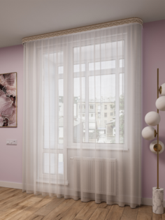 Тюль LEGRAND Лён 200*260 с утяжелителем белый с золотом