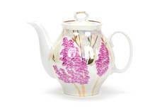 Чайник заварочный Дулево Белый лебедь Розовая сирень, 1000 мл фиолетовый, белый Дулевский фарфор