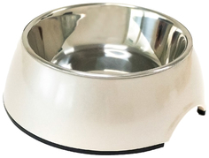 Одинарная миска для кошек и собак SuperDesign, меламин, сталь, белый, серебристый, 0.35 л