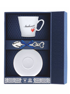 Набор кофейный "Черный кофе - Сердечки любимой" с серебряной ложкой+футляр АргентА