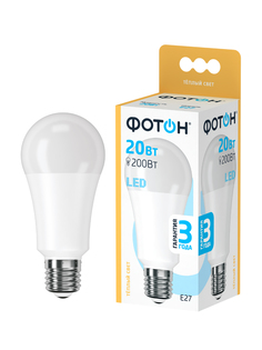 Лампочка светодиодная ФОТОН LED A60 20W E27 3000K для дома, для гостиной комнаты