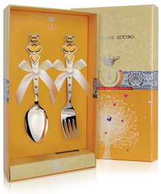 Набор детский Аргента Мишка с сердечками с позолотой (2 предмета ложка, вилка) 419НБ05802