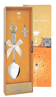 Набор Аргента Крестильный с ложкой Ангел Хранитель с позолотой 1027НБ00802