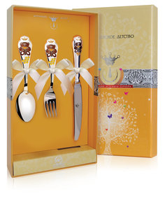 Набор детский Аргента КД Мишка с эмалью (3 предмета ложка, вилка, нож) 559НБ05808