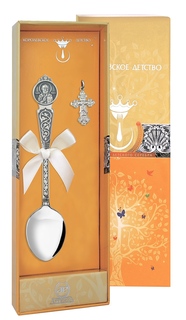 Набор Аргента Крестильный с ложкой Николай Чудотворец с чернением 1032НБ00806