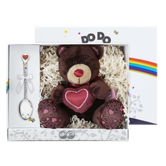 Набор детский Аргента DODO Сердечко игрушка Мишка Choco, ложка Сердечко с эмалью, футляр