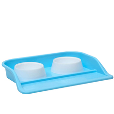Миски ZOO PLAST Феликс, с лотком, 0,3 л, 41 x 30 x 6 см, голубой лоток, белые миски