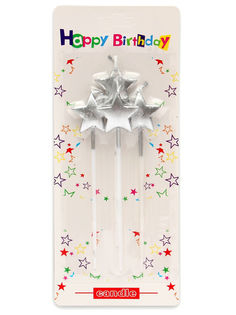 Свечи праздничные для торта на шпажках Miland Серебряные звезды 4 шт