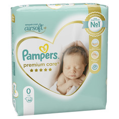 Подгузники Pampers Premium Care для новорожденных от 1,5 до 2,5 кг, 0 размер, 66 шт
