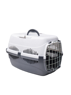 Переноска для животных до 9 кг Пижон, металлическая дверь, 43 х 29 х 27,5 см, бело-серая
