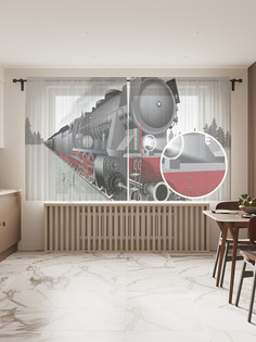Фототюль "Старый паровоз", 145x180 см (2 полотна со шторной лентой + 50 крючков) Joy Arty