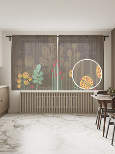 Фототюль JoyArty "Цветы в чашках", 145x180 см (2 полотна со шторной лентой + 50 крючков)