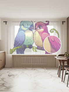 Фототюль "Влюбленные птицы", 145x180 см (2 полотна со шторной лентой + 50 крючков) Joy Arty