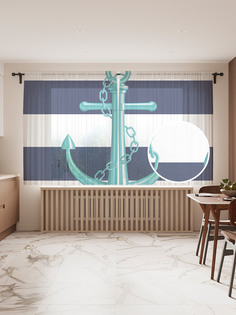 Фототюль "Блестящий якорь", 145x180 см (2 полотна со шторной лентой + 50 крючков) Joy Arty