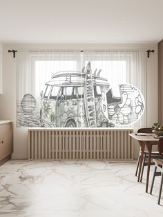 Фототюль JoyArty "Эскиз поездки", 145x180 см (2 полотна со шторной лентой + 50 крючков)