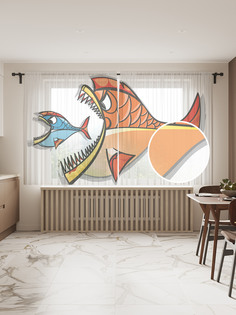 Фототюль JoyArty "Рыбная охота", 145x180 см (2 полотна со шторной лентой + 50 крючков)