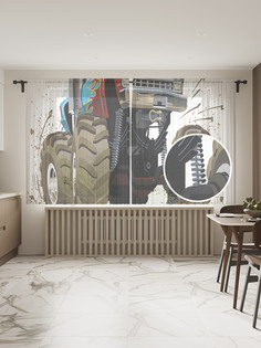 Фототюль JoyArty "Огненный вездеход", 145x180см (2 полотна со шторной лентой + 50 крючков)