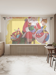 Фототюль "Новогодний санта", 145x180 см (2 полотна со шторной лентой + 50 крючков) Joy Arty