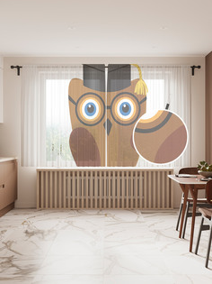 Фототюль JoyArty "Сова-ученый", 145x180 см (2 полотна со шторной лентой + 50 крючков)