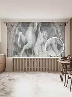 Фототюль "Скульптура с конем", 145x180 см (2 полотна со шторной лентой + 50 крючков) Joy Arty