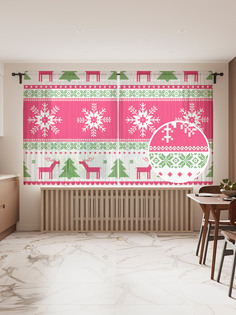 Фототюль JoyArty "Олени в снежинках", 145x180см (2 полотна со шторной лентой + 50 крючков)