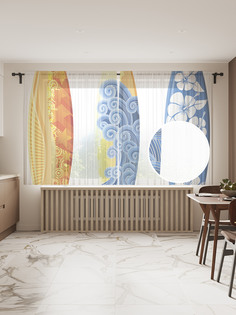 Фототюль "Красочные серфы", 145x180 см (2 полотна со шторной лентой + 50 крючков) Joy Arty