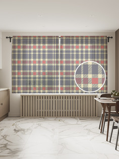 Фототюль JoyArty "Потертая клетка", 145x180 см (2 полотна со шторной лентой + 50 крючков)