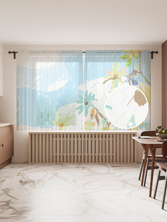 Фототюль JoyArty "Дождь и цветы", 145x180 см (2 полотна со шторной лентой + 50 крючков)