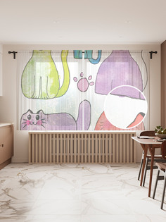 Фототюль JoyArty "Хвостатые коты", 145x180 см (2 полотна со шторной лентой + 50 крючков)