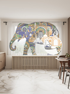 Фототюль JoyArty "Индия на слоне", 145x180 см (2 полотна со шторной лентой + 50 крючков)