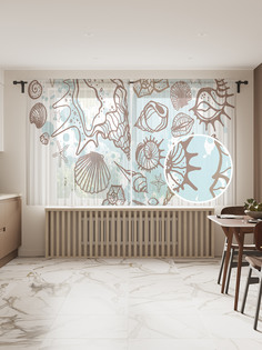 Фототюль JoyArty "Сердце ракушек", 145x180 см (2 полотна со шторной лентой + 50 крючков)