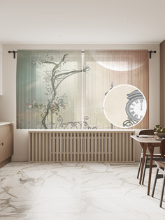 Фототюль JoyArty "Витьеватая скамья у воды", 145x180см (2 полотна с лентой + 50 крючков)