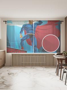 Фототюль JoyArty "Супермен в прожекторах", 145x180см (2 полотна с лентой + 50 крючков)