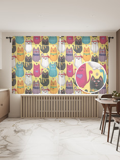 Фототюль JoyArty "Стильные котики", 145x180 см (2 полотна со шторной лентой + 50 крючков)