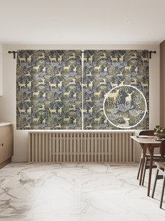 Фототюль JoyArty "Стадо оленей", 145x180 см (2 полотна со шторной лентой + 50 крючков)