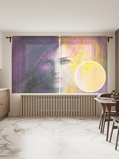 Фототюль JoyArty "Портрет необычной девушки", 145x180см (2 полотна с лентой + 50 крючков)