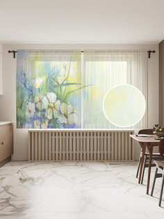 Фототюль JoyArty "Цветочная живопись" 145x180см (2 полотна со шторной лентой + 50 крючков)