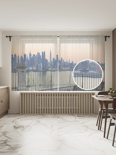 Фототюль JoyArty "Скамейка на рассвете", 145x180см (2 полотна с лентой + 50 крючков)