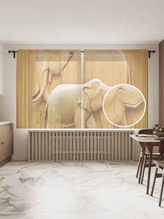 Фототюль JoyArty "Слоновая скульптура" 145x180см, 2 полотна, лента, 50 крючков