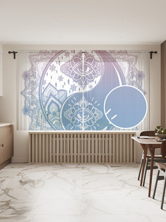 Фототюль JoyArty "Цветочный Инь и ян с глазами" 145x180см, 2 полотна, лента, 50 крючков