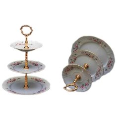 Этажерка 3-х ярусная Thun "Бернадотт Серая роза золото" 023917