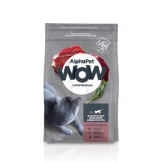 Сухой корм ALPHAPET WOW SUPERPREMIUM для взрослых кошек, говядина и печень, 1,5кг